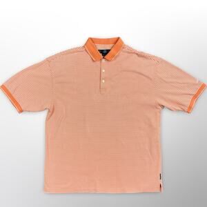 NIKE GOLF Dry Fit‎ Mens XL Orange Coral White Stripe Short Sleeve Polo Preppy